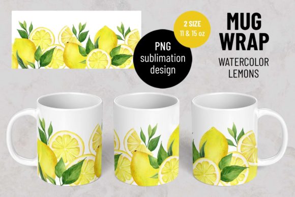 Download Watercolor Lemons. Sublimation Mug Wrap. - Sublimation mug Collection