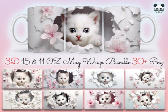Download 3D Cat Sublimation Mug Wrap Bundle - Sublimation mug Collection